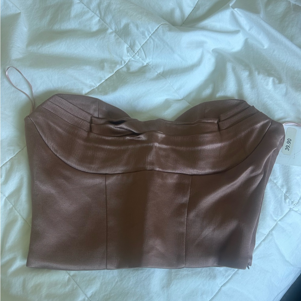 Zara Taupe Corset Strapless Top